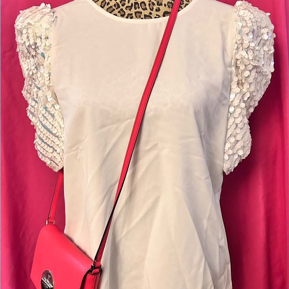 TCEC White Blouse with Sequin Sleeves